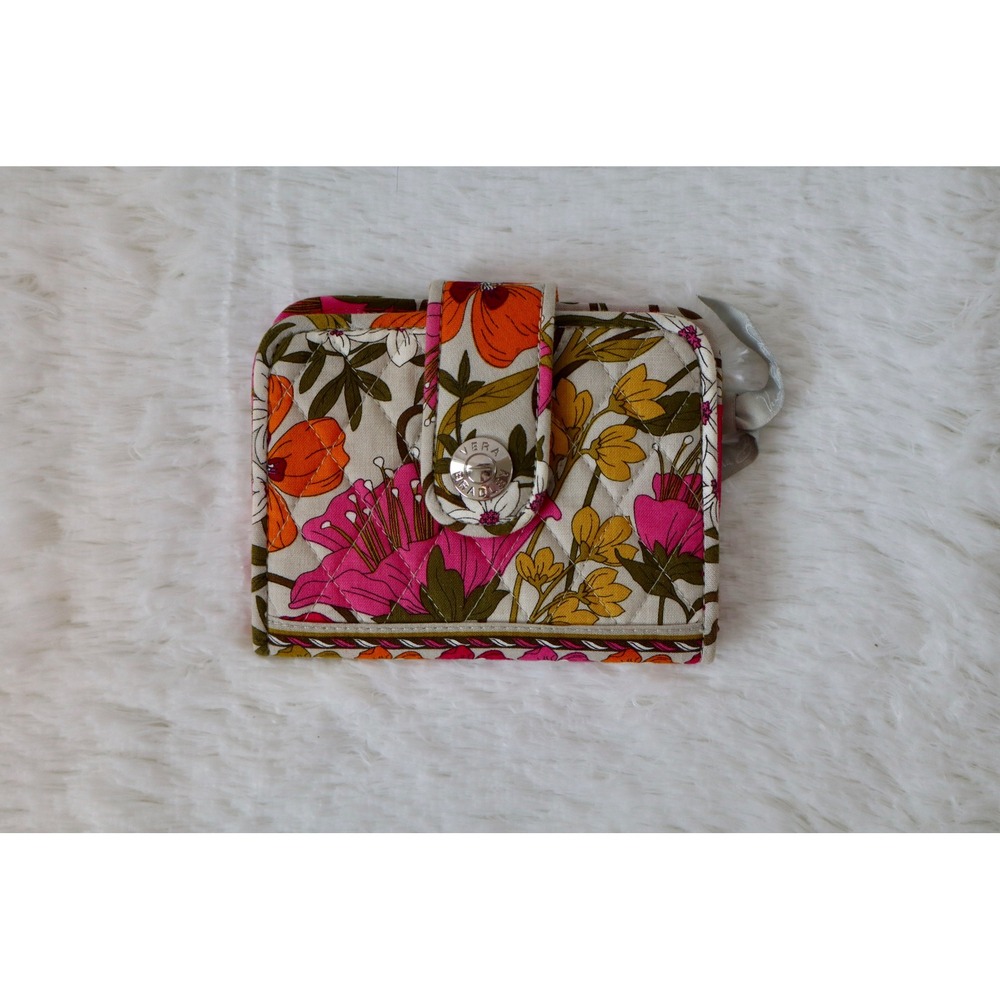 Vera Bradley Tea Garden Floral Bifold Wallet Pink Orange Yellow‎ Snap Closure